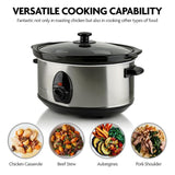 3.7 Qt. Stainless Steel Electric Slow Cooker with Heat-Tempered Glass Lid, Adjustable Temperature Control, (SLO35ABR)