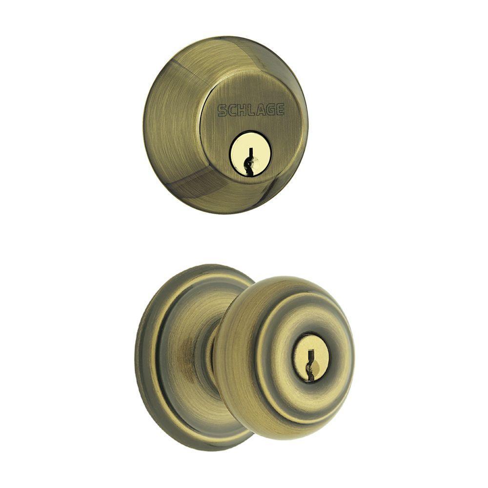 Satin Nickel Single Cylinder Deadbolt with Georgian Entry Door Knob Combo Pack - Super Arbor