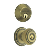 Satin Nickel Single Cylinder Deadbolt with Georgian Entry Door Knob Combo Pack - Super Arbor