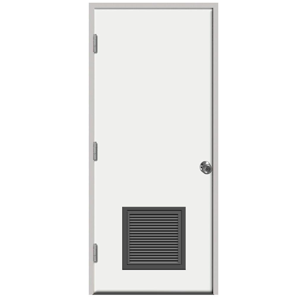 30 in. x 80 in. Premium Vented Flush White Primed Left-Hand Outswing Steel Prehung Front Door with 4 in. Wall - Super Arbor