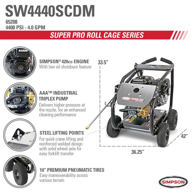 Simpson Super Pro Roll-Cage 4400 PSI at 4.0 GPM Cold Water Professional Gas Pressure Washer
