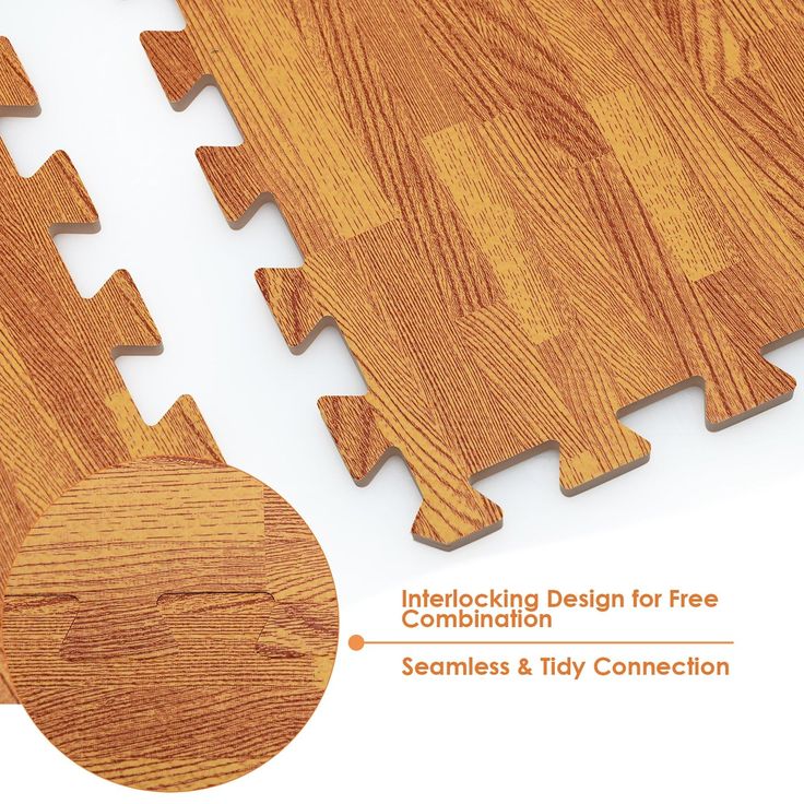 Costway 12PC Wood Grain Interlocking Floor Mats 3/8 Inch Printed Foam Tiles 24 x 24 Inch