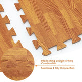 Costway 12PC Wood Grain Interlocking Floor Mats 3/8 Inch Printed Foam Tiles 24 x 24 Inch