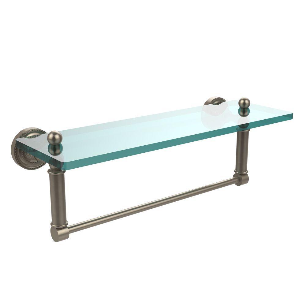Dottingham 16 in. L  x 5 in. H  x 5 in. W  Clear Glass Vanity Bathroom Shelf with Towel Bar in Matte Black - Super Arbor