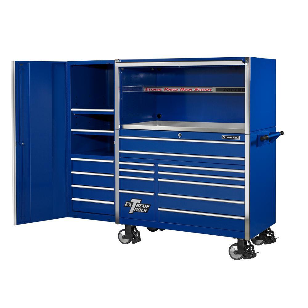 55 in. Power Workstation Professional Hutch with Stainless Steel Shelf and Work Surface in Blue - Super Arbor