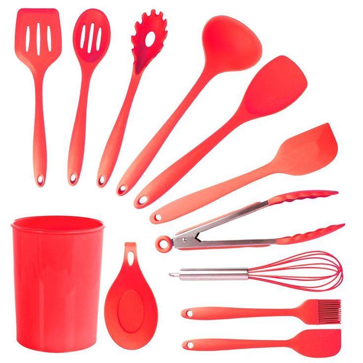Red Silicone Cooking Utensils (Set of 12)