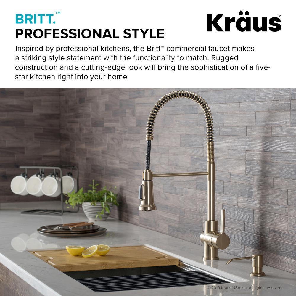 Britt Single-Handle Pull Down Sprayer Kitchen Faucet in Brushed Gold - Super Arbor