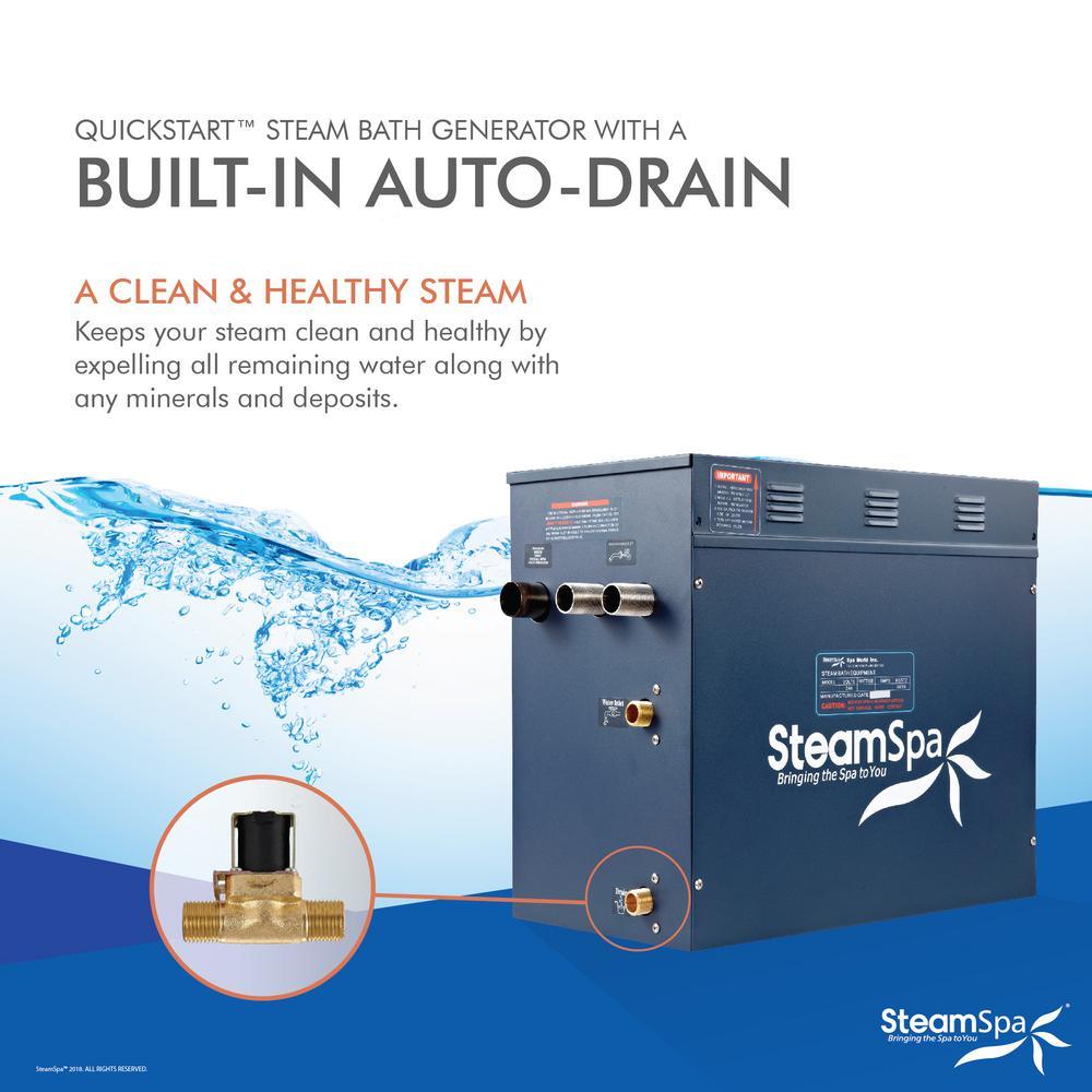 Oasis 10.5kW QuickStart Steam Bath Generator Package with Built-In Auto Drain in Polished Brushed Nickel - Super Arbor