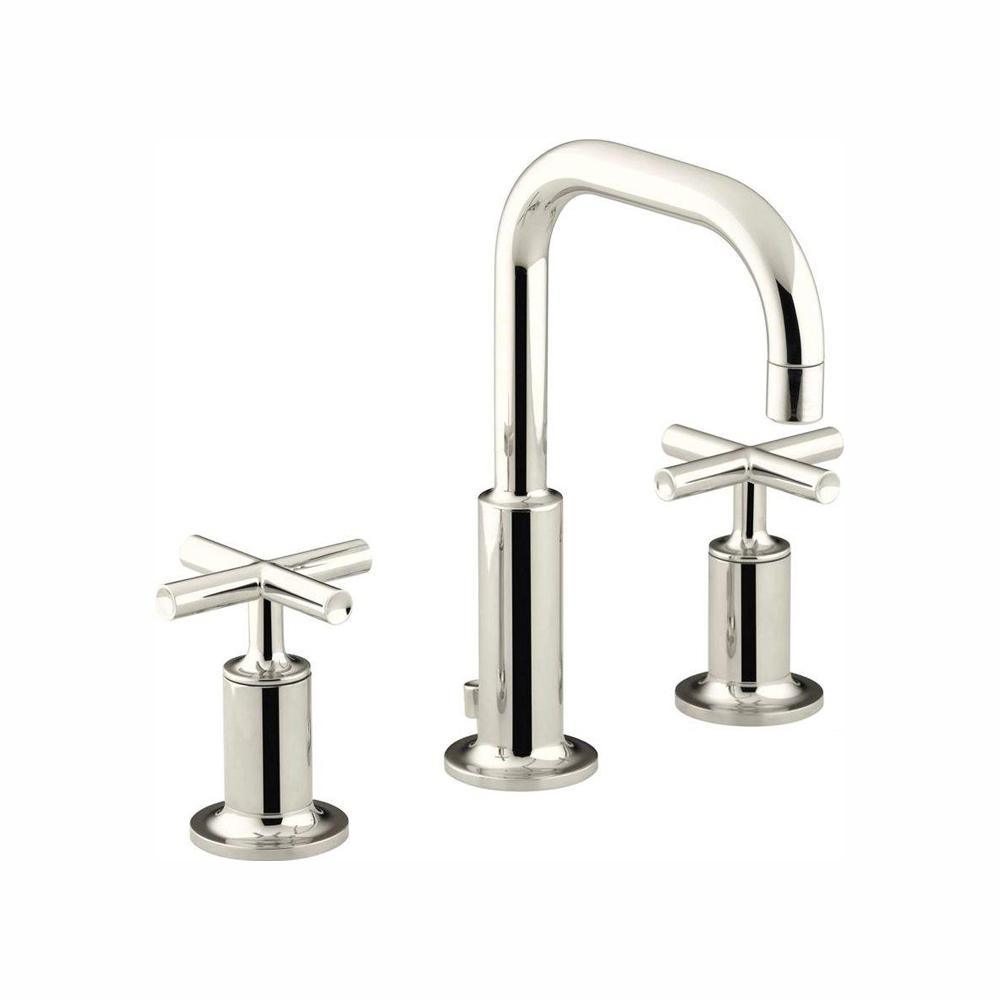 Purist 8 in. Widespread 2-Handle Mid-Arc Bathroom Faucet in Vibrant Modern Brushed Gold - Super Arbor
