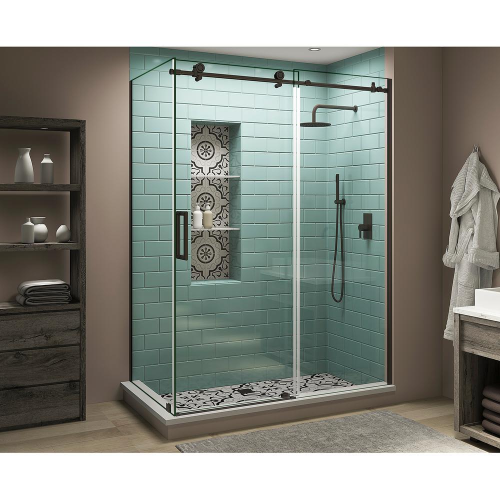 60 in. - 64 in. x 34 in. x 80 in. Frameless Corner Sliding Shower Enclosure Clear Glass in Oil Rubbed Bronze Left - Super Arbor