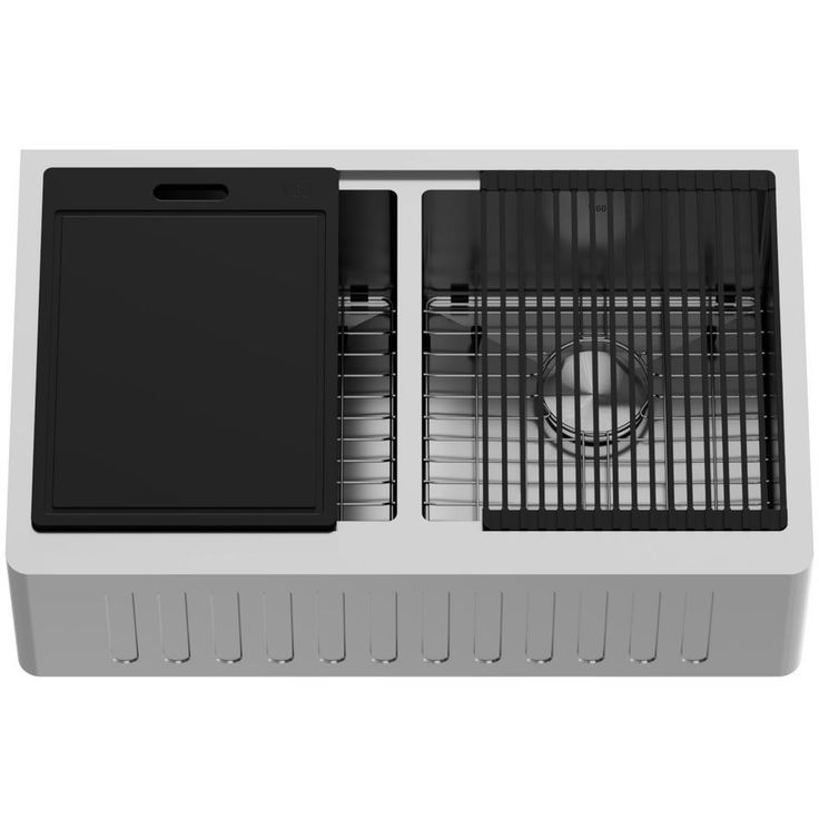 Oxford Stainless Steel 36 in. Double Bowl Slotted Farmhouse Apron-Front Workstation Kitchen Sink with Accessories