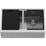 Oxford Stainless Steel 36 in. Double Bowl Slotted Farmhouse Apron-Front Workstation Kitchen Sink with Accessories