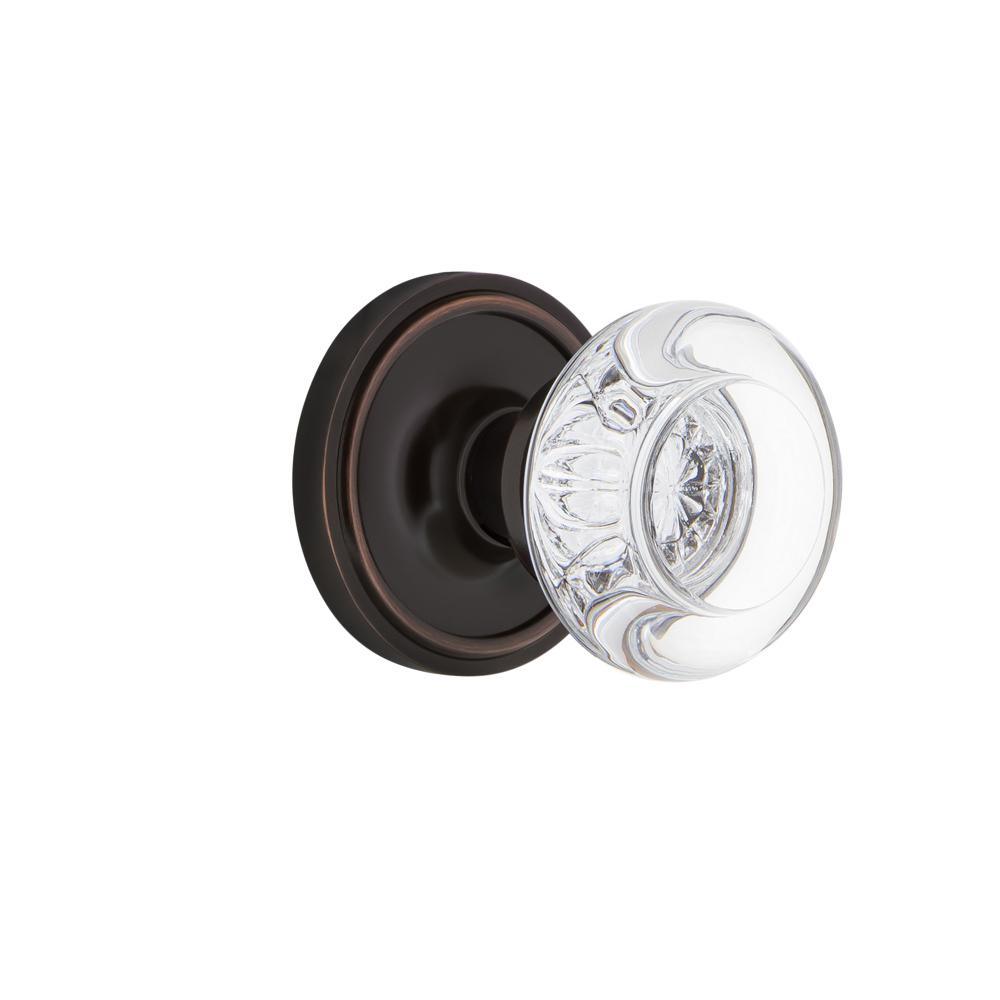 Classic Rosette 2-3/4 in. Backset Unlacquered Brass Privacy Bed/Bath Round Clear Crystal Glass Door Knob - Super Arbor