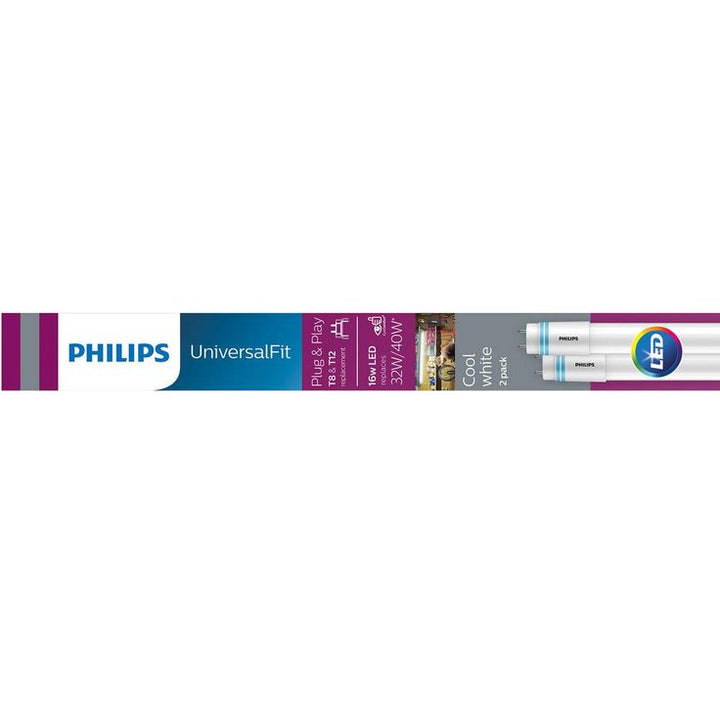 Philips 32-Watt T8/ 40-Watt T12 4 ft. Linear Replacement Universal Fit LED Tube Light Bulb Cool White (4000K) (2-Pack)