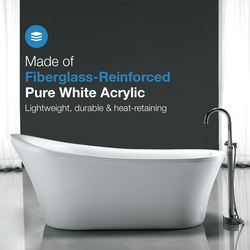 Rachel 70 in. Acrylic Slipper Flatbottom Non-Whirlpool Reversible Drain Bathtub in White - Super Arbor