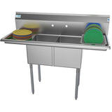 Freestanding Stainless Steel 52 in. 2-Hole Double Bowl Commercial Kitchen Sink
