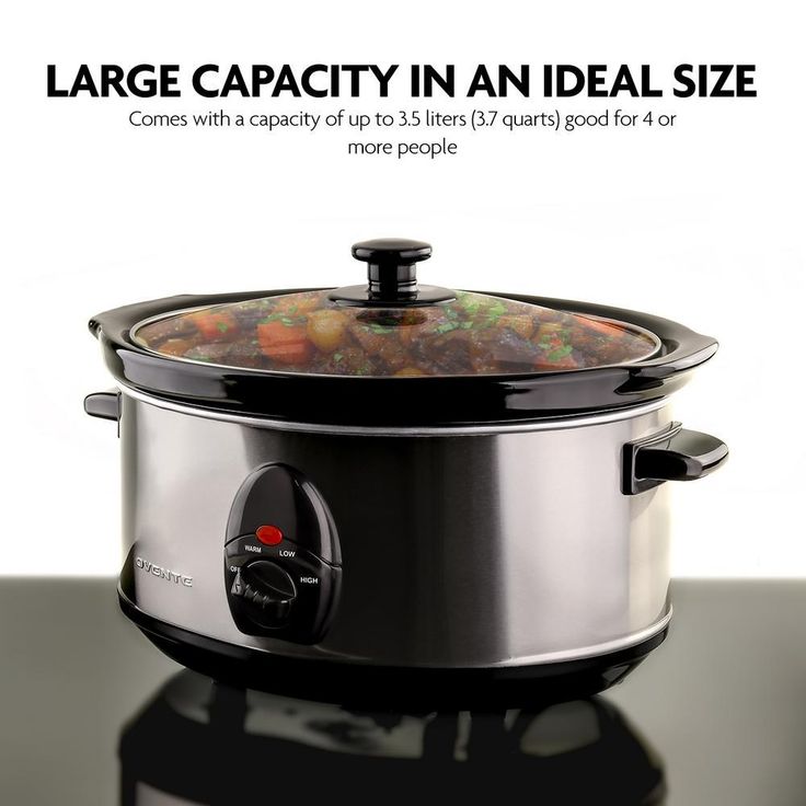 3.7 Qt. Stainless Steel Electric Slow Cooker with Heat-Tempered Glass Lid, Adjustable Temperature Control, (SLO35ABR)