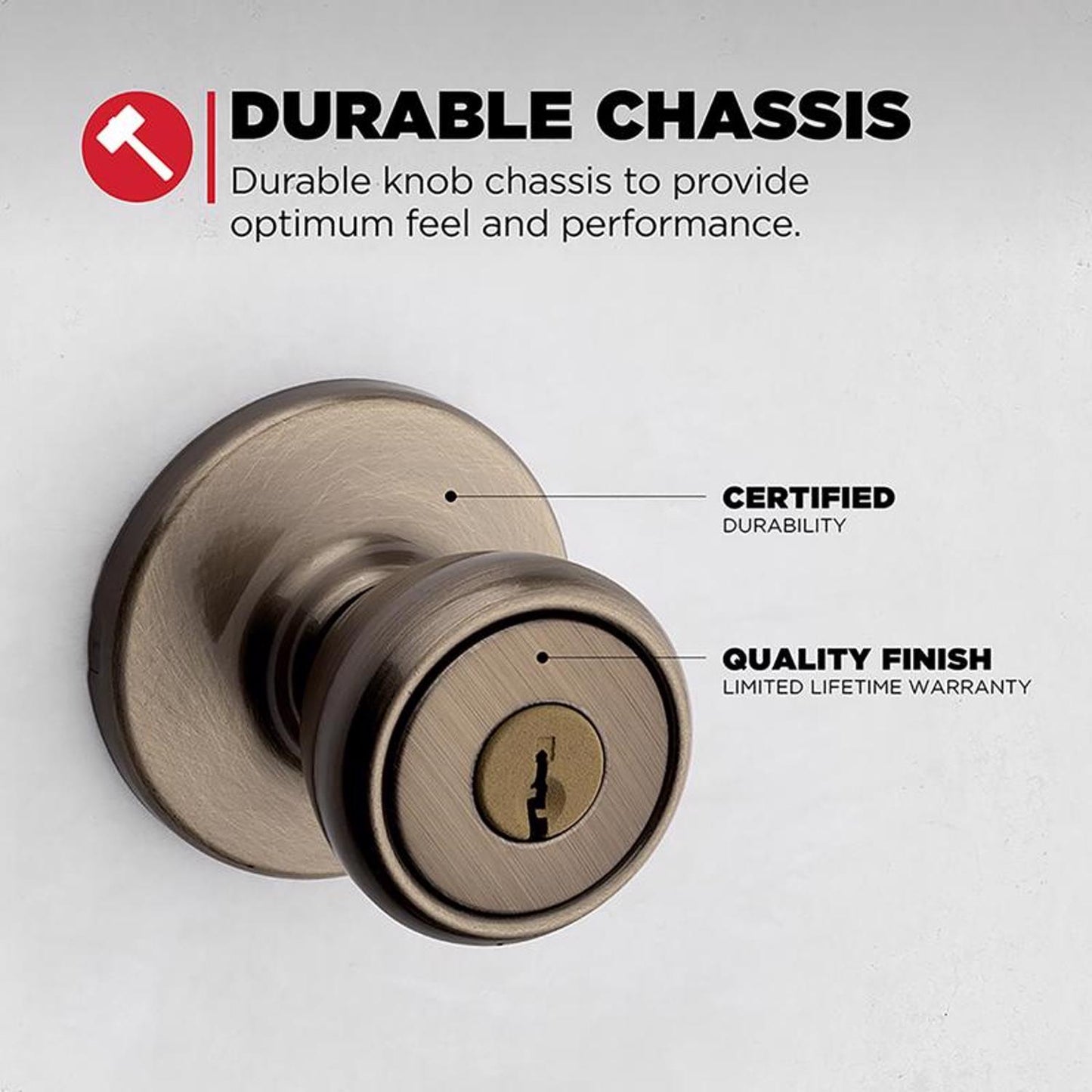 Kwikset Tylo Antique Brass Keyed Entry Door Knob, ANSI/BHMA Grade 3, Fits 1-3/4 in.