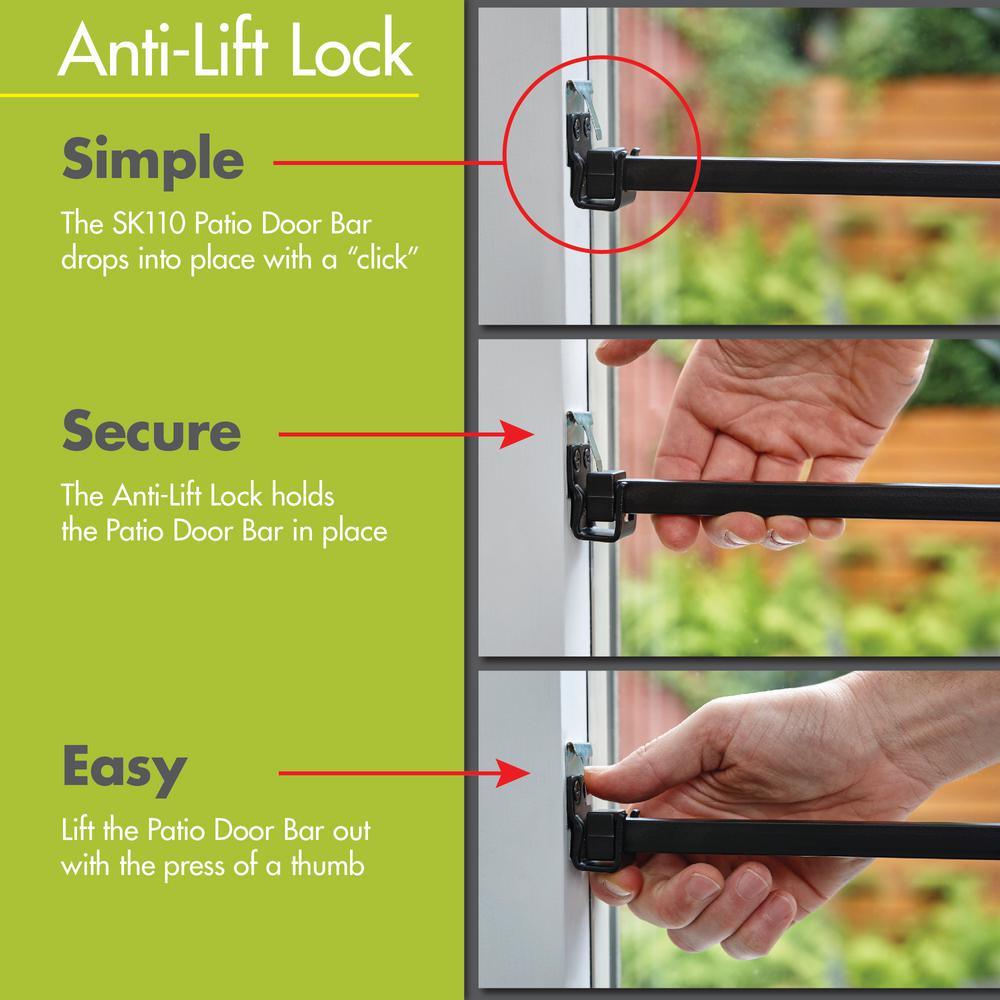 Patio Door Security Bar with Anti-Lift Lock (White) - Super Arbor