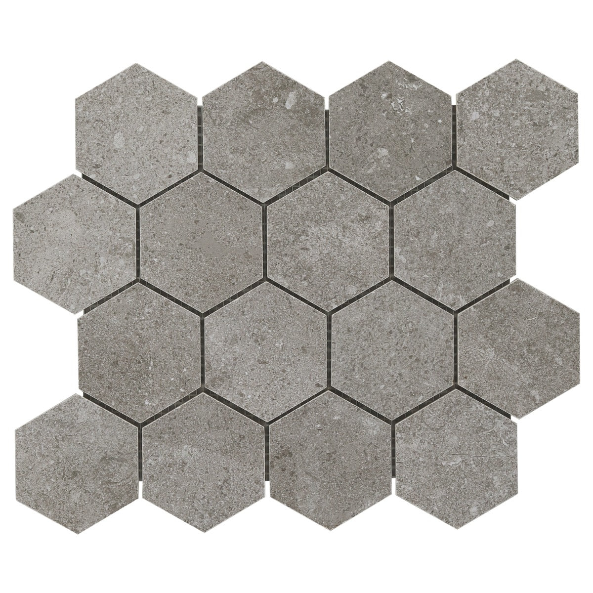 Lux Tile New Rock Fossil Dark Gray 3" Hexagon Matte Porcelain Mosaic Tile