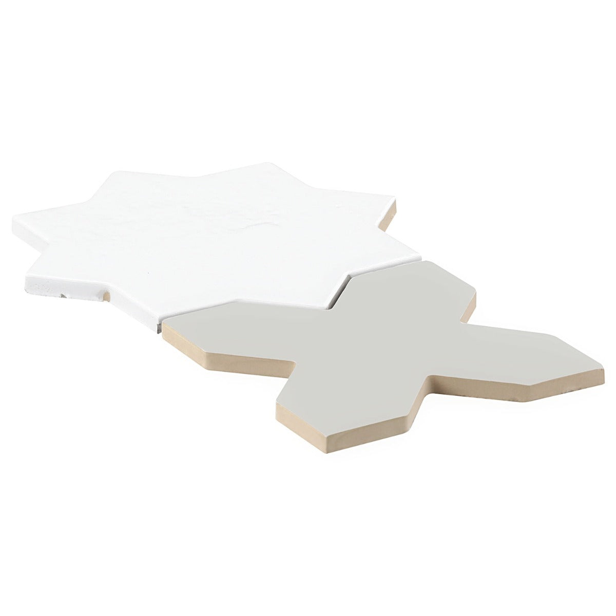Lux Tile Parma White Polished Star and Matte Cross 6" Terracotta Look Porcelain Tile