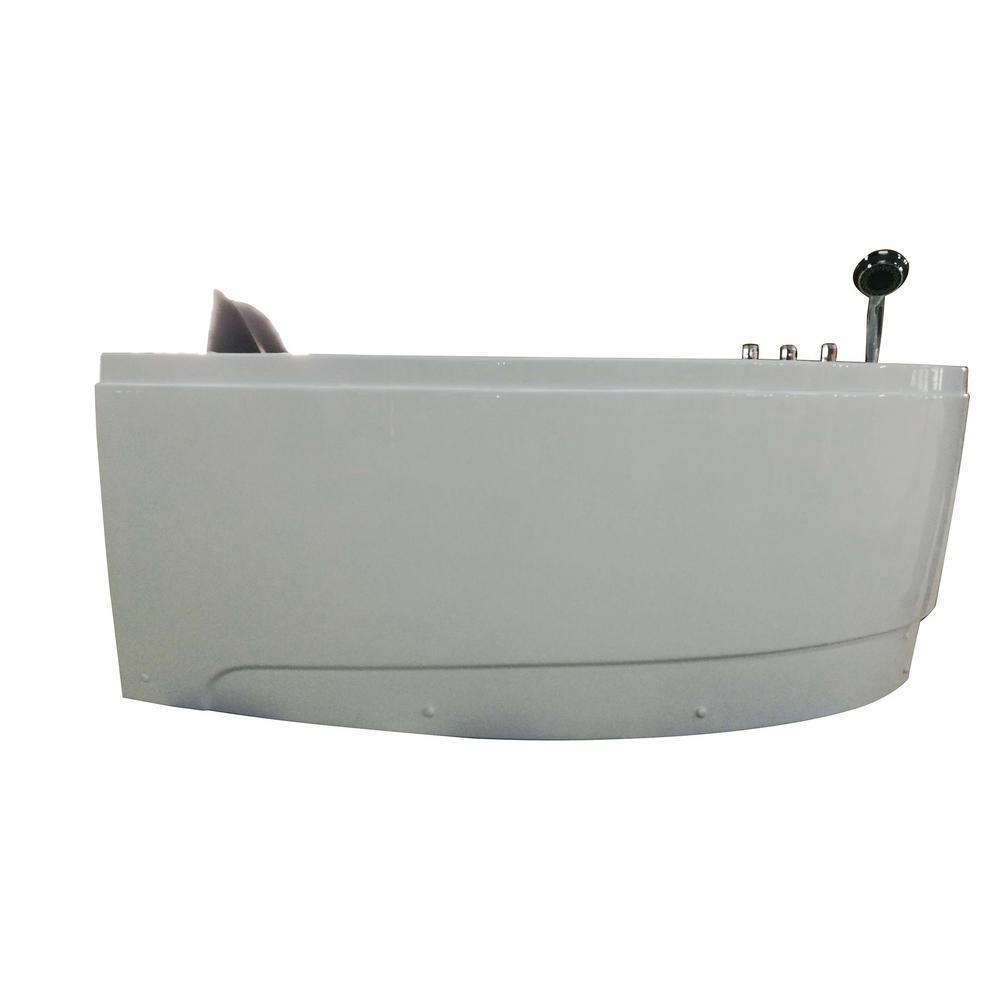59 in. Acrylic Right Drain Corner Apron Front Whirlpool Bathtub in White - Super Arbor