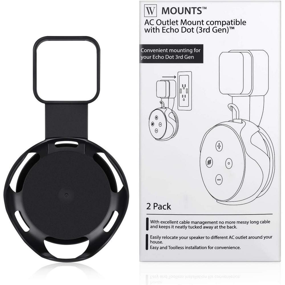 AC Outlet Wall Mount Compatible with Echo Dot (3rd Gen) - Flexible Mounting for Your Alexa Smart Speaker (2-Pack, Black) - Super Arbor