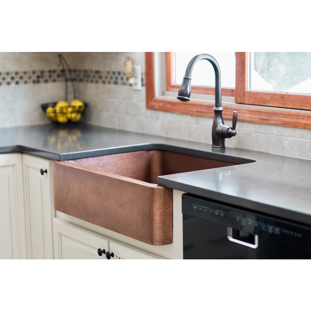 Lange Farmhouse Apron Front Pure Copper Sink 32 in. Single Bowl Kitchen Sink in Antique Copper - Super Arbor