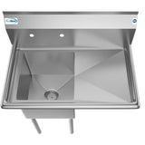 Freestanding Stainless Steel 33 in. 2-Hole Single Bowl Commercial Kitchen Sink