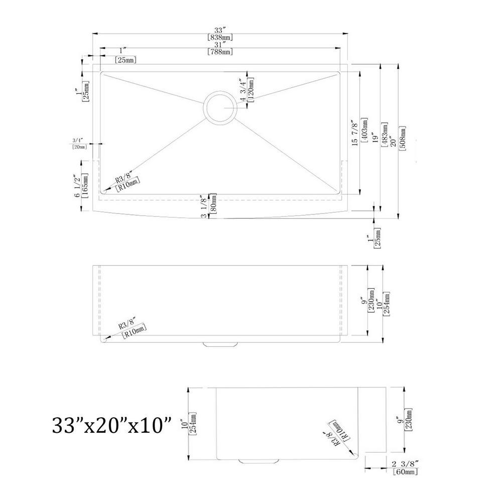 33 in. x 20 in. Stainless Steel Laundry/Utility Sink Handmade Apron Front Double Bowl with Basket Strainer - Super Arbor