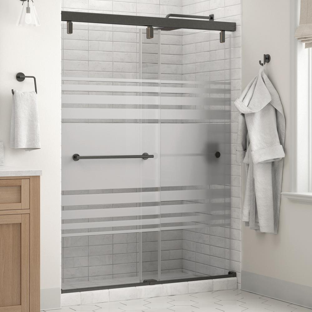 Lyndall 60 x 71-1/2 in. Frameless Mod Soft-Close Sliding Shower Door in Nickel with 1/4 in. (6mm) Transition Glass - Super Arbor