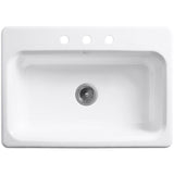 Bakersfield Drop-In Cast-Iron 31 in. 3-Hole Single Bowl Kitchen Sink in White