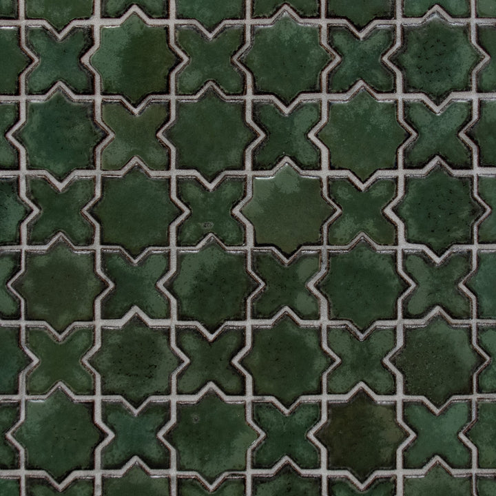 SUNWINGS Star and Cross Green 12-in x 12-in Glossy Ceramic Handcrafted look Mosaic Wall Tile product image