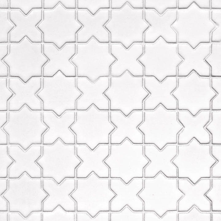SUNWINGS Star and Cross White 12-in x 12-in Glossy Ceramic Handcrafted look Mosaic Wall Tile product image