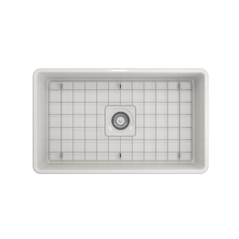 Classico Farmhouse Apron Front Fireclay 30 in. Single Bowl Kitchen Sink with Bottom Grid and Strainer in White - Super Arbor
