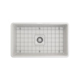 Classico Farmhouse Apron Front Fireclay 30 in. Single Bowl Kitchen Sink with Bottom Grid and Strainer in White - Super Arbor