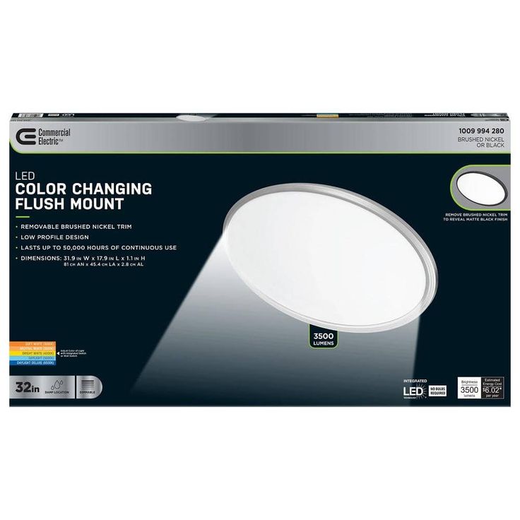 Commercial Electric 32 in. W Oval 50W 3500 Lumens Dim Selectable CCT Integrated LED Flat Panel Flush Mount Black Plus Nickel Trim Ring