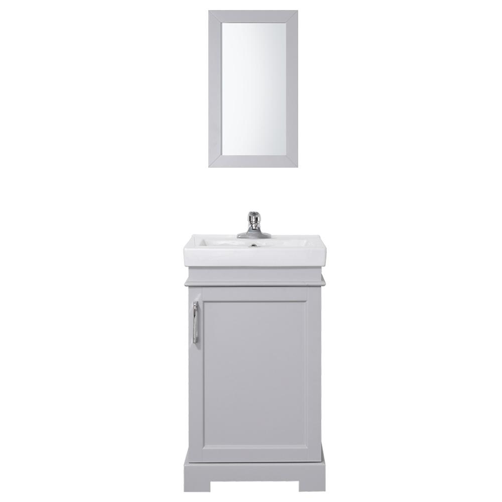Vanity Art Hallcrest 20 in. W x 16 in. D Vanity in Misty Grey with Integrated Vanity Top in White with White Sink and Mirror