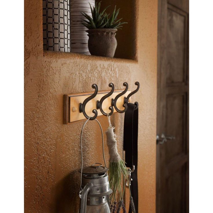 18 in. Honey Maple and Statuary Bronze Scroll Hook Rack