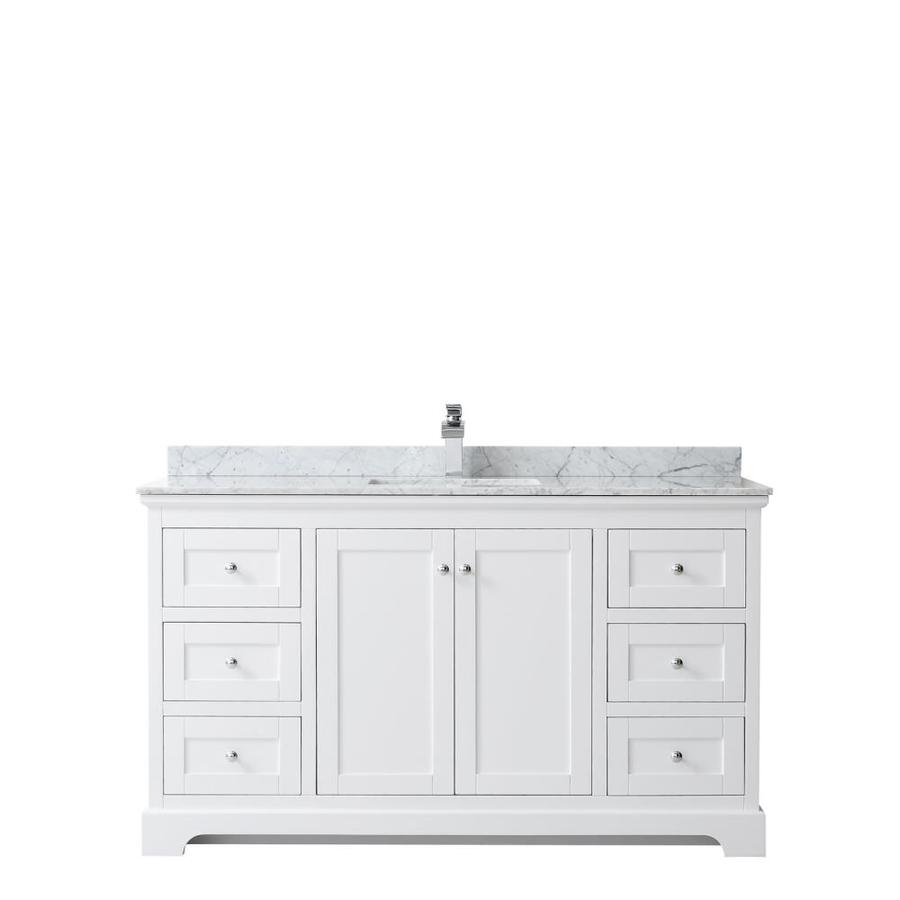 Wyndham Collection Avery 60-in White Single Sink Bathroom Vanity with White Carrara Marble Natural Marble Top