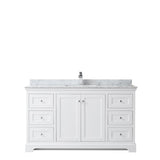 Wyndham Collection Avery 60-in White Single Sink Bathroom Vanity with White Carrara Marble Natural Marble Top