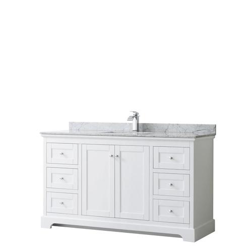 Wyndham Collection Avery 60-in White Single Sink Bathroom Vanity with White Carrara Marble Natural Marble Top