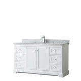 Wyndham Collection Avery 60-in White Single Sink Bathroom Vanity with White Carrara Marble Natural Marble Top