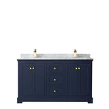 Wyndham Collection Avery 60-in Dark Blue Double Sink Bathroom Vanity with White Carrara Marble Natural Marble Top