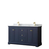 Wyndham Collection Avery 60-in Dark Blue Double Sink Bathroom Vanity with White Carrara Marble Natural Marble Top