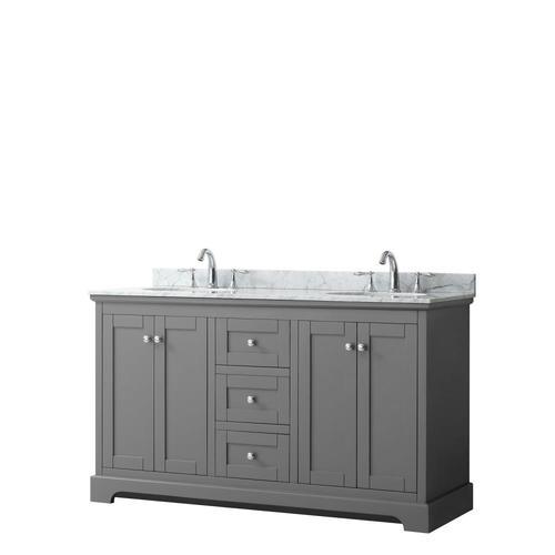 Wyndham Collection Avery 60-in Dark Gray Double Sink Bathroom Vanity with White Carrara Marble Natural Marble Top