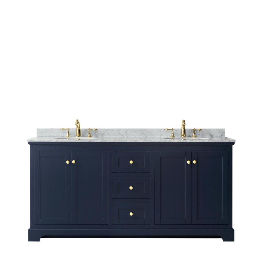 Wyndham Collection Avery 72-in Dark Blue Double Sink Bathroom Vanity with White Carrara Marble Natural Marble Top