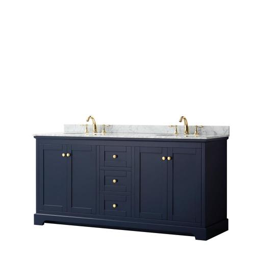 Wyndham Collection Avery 72-in Dark Blue Double Sink Bathroom Vanity with White Carrara Marble Natural Marble Top