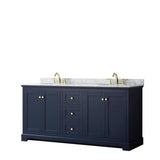 Wyndham Collection Avery 72-in Dark Blue Double Sink Bathroom Vanity with White Carrara Marble Natural Marble Top