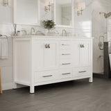Eviva Aberdeen 60 in. W x 22 in. D x 34 in. H Double Sink Freestanding Bath Vanity in Blue with White Carrara Marble Top